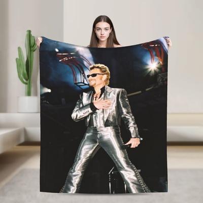 Super Soft Johnny Hallyday Rock Legend Throw Blanket Premium Fleece Flannel Lightweight Bed Blanket Warm Plush Blankets