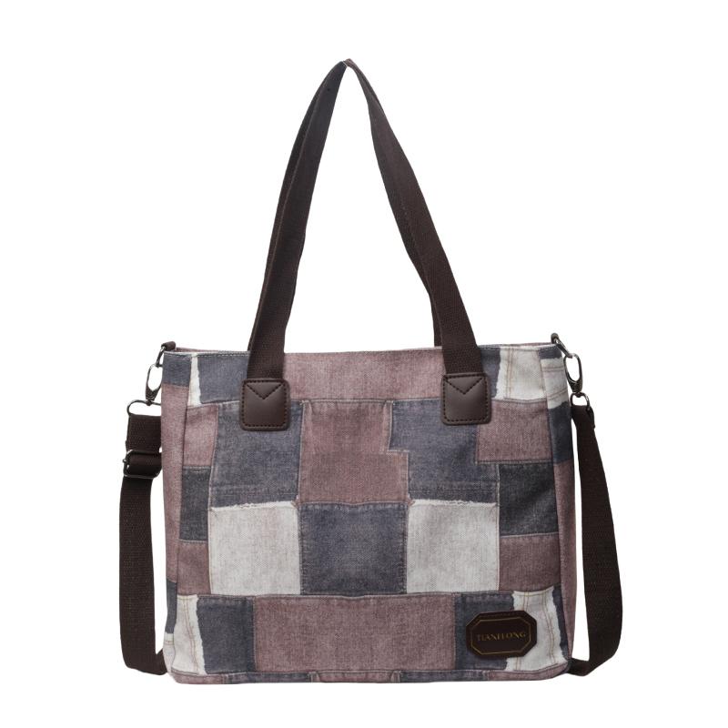 

Винтажная женская сумка через плечо в клетку темно-коричневого