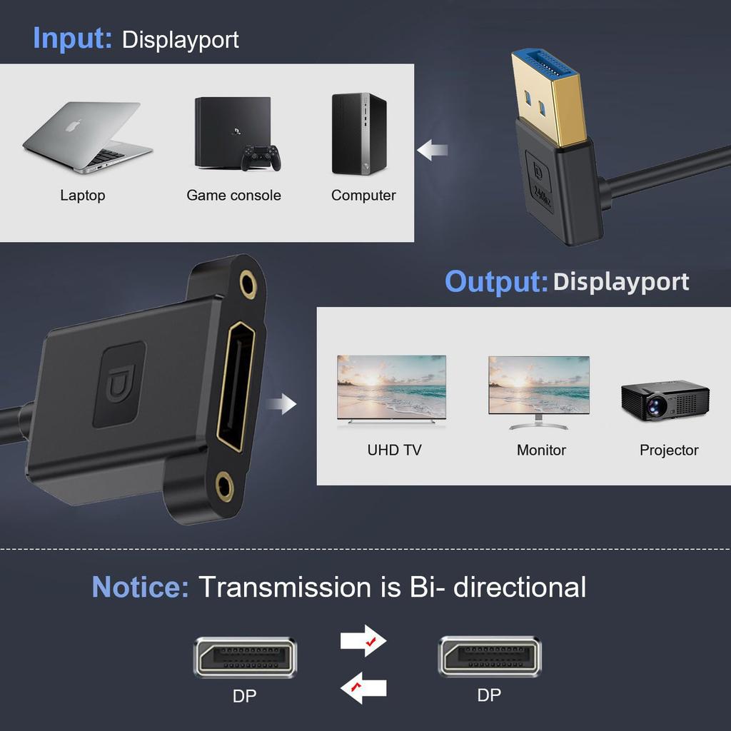 Cablecc DisplayPort 8K 60Hz 4K 144Hz DP Male to Female Extension for and Graphics Cards 1.4 Ultra-Fine Down-Angled Cable, 30cm, Desktops, Laptops,