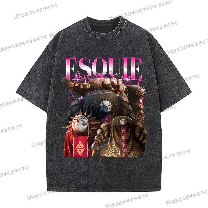 Cotton Washed Game T-shirt Clair Obscur Expedition 33 Print Men Women Streetwear Vintage Short Sleeve Game Fan Gift Tshirt