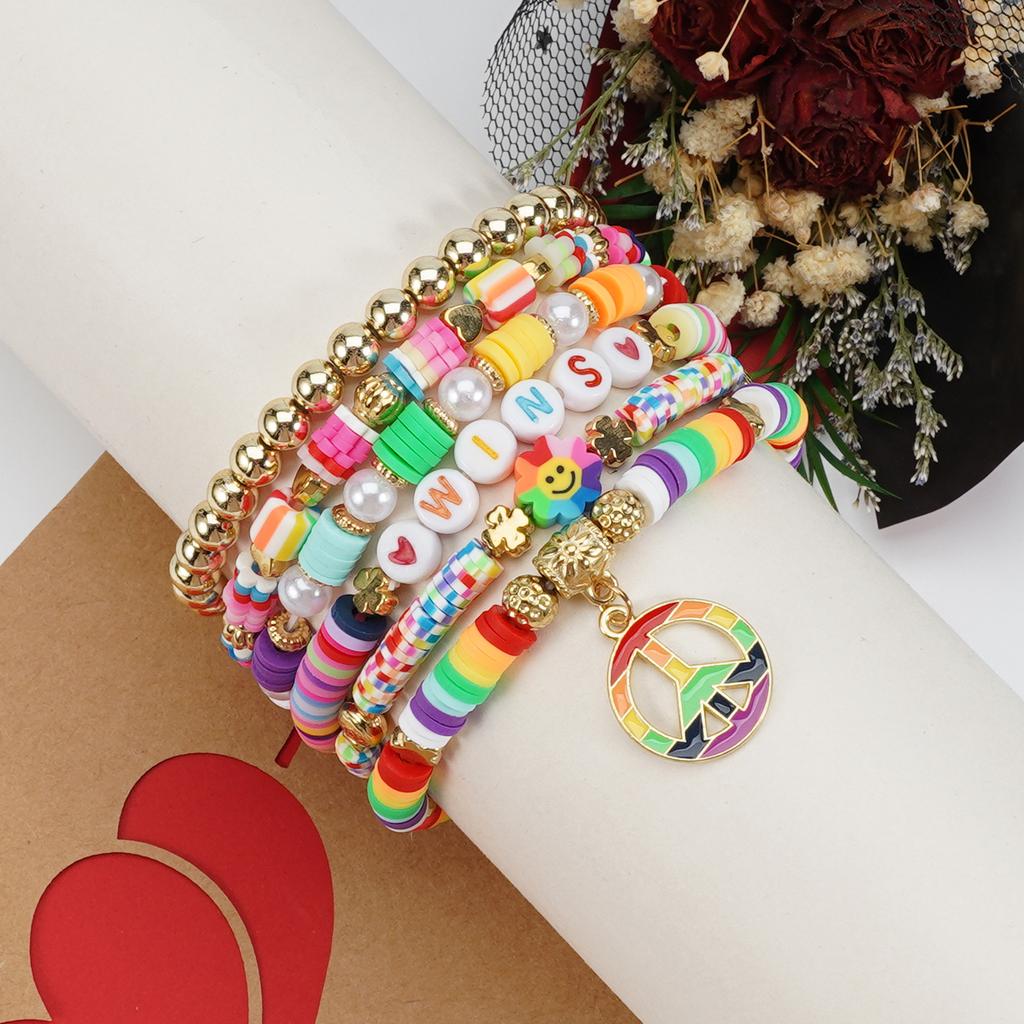 LGBT Pride Bracelet for Bisexual Lesbian Gay Allies Love Wins Rainbow Beaded Clay Elastic Stackable Stretch Bracelets