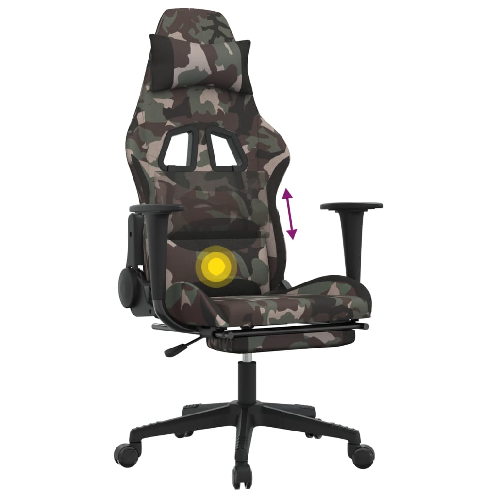 Gaming Chair with Massage Function and Footrest Black Camouflage Fabric