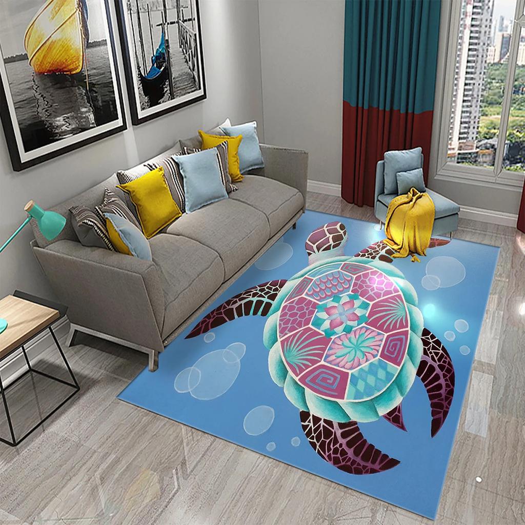Teppiche mit 3D-Cartoon-Meeresschildkrötenmuster für Wohnzimmer, Badezimmer, rutschfest, groß, Schlafzimmer, Bettvorleger