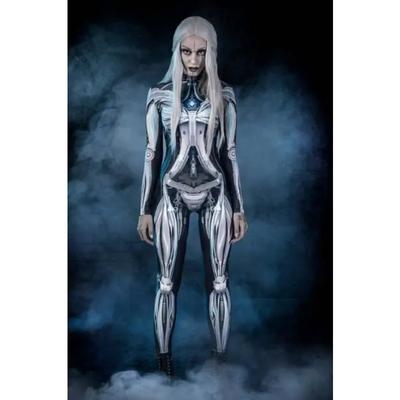 Men Women Skeleton Muscle Cosplay Cyber Armor Punk Jumpsuits Printing Zentai Bodysuit Costume Halloween Party Performance Suit