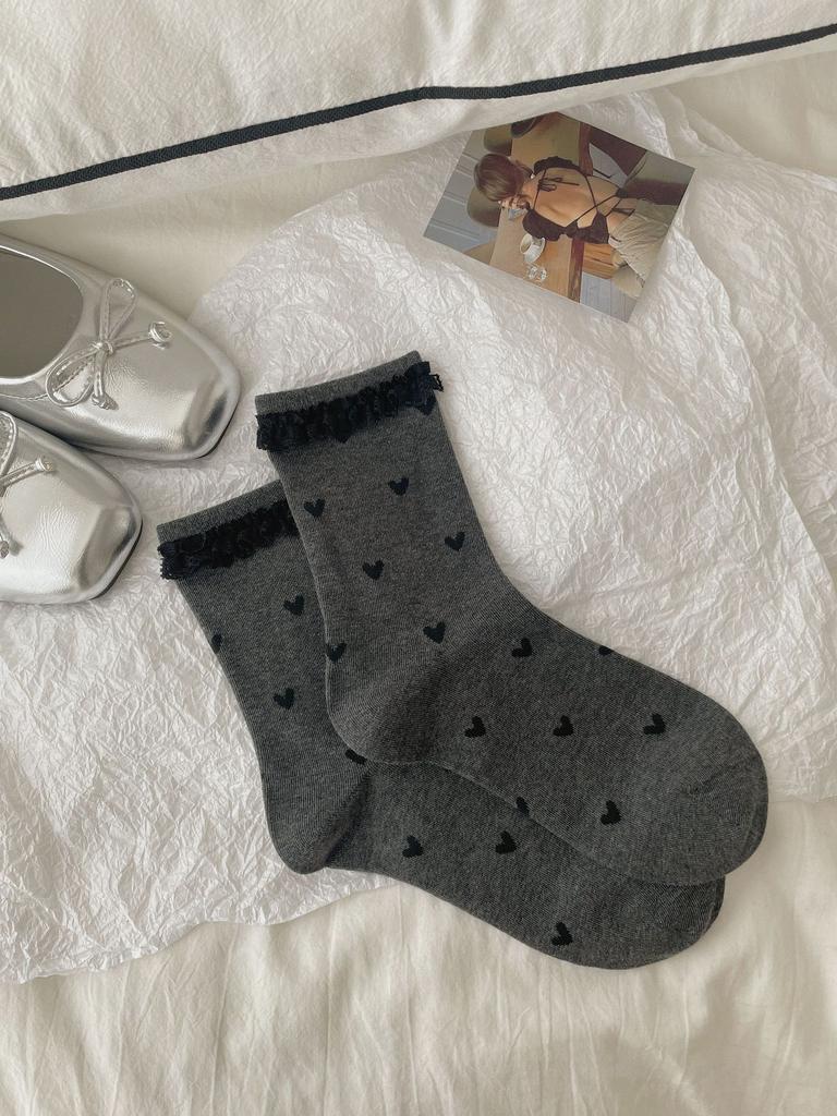 Socks Casual Lazy And Versatile Lace Mid-Tube Socks Tie Bows Polka Dot Layered With Piles Of Cotton Socks