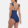 CHARMLEAKS Ruffle One Piece Swimsuits for Women Solid V Neck Ruched High Cut Leg Monokini Bathing Suits Swimwear