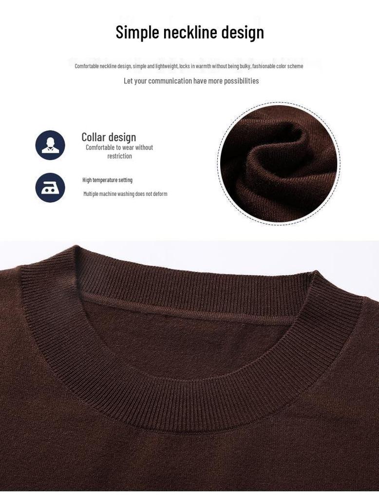 Romon Men's Crew Neck Wool Sweater - Long Sleeve Knitted Top for Spring, Autumn, and Winter