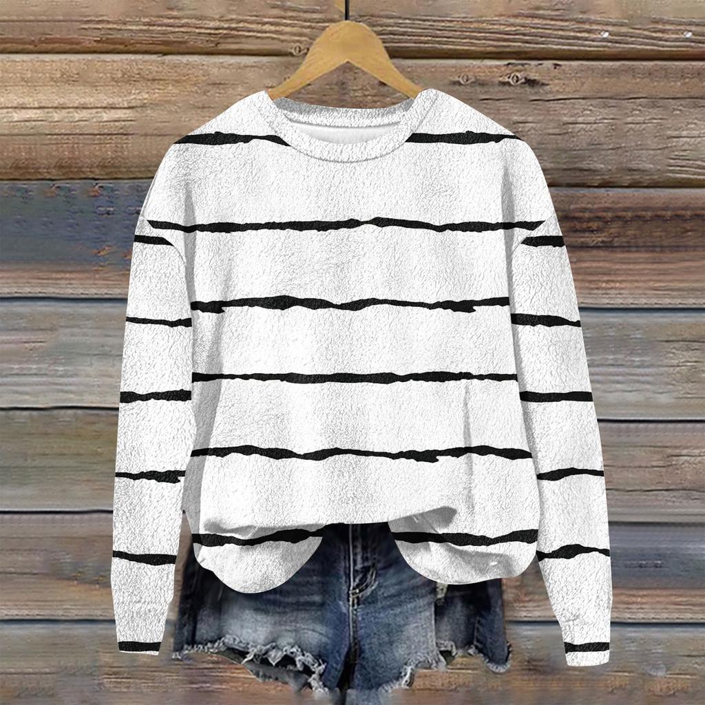 Mote langermet plysj trykket genser pullover topp for kvinner