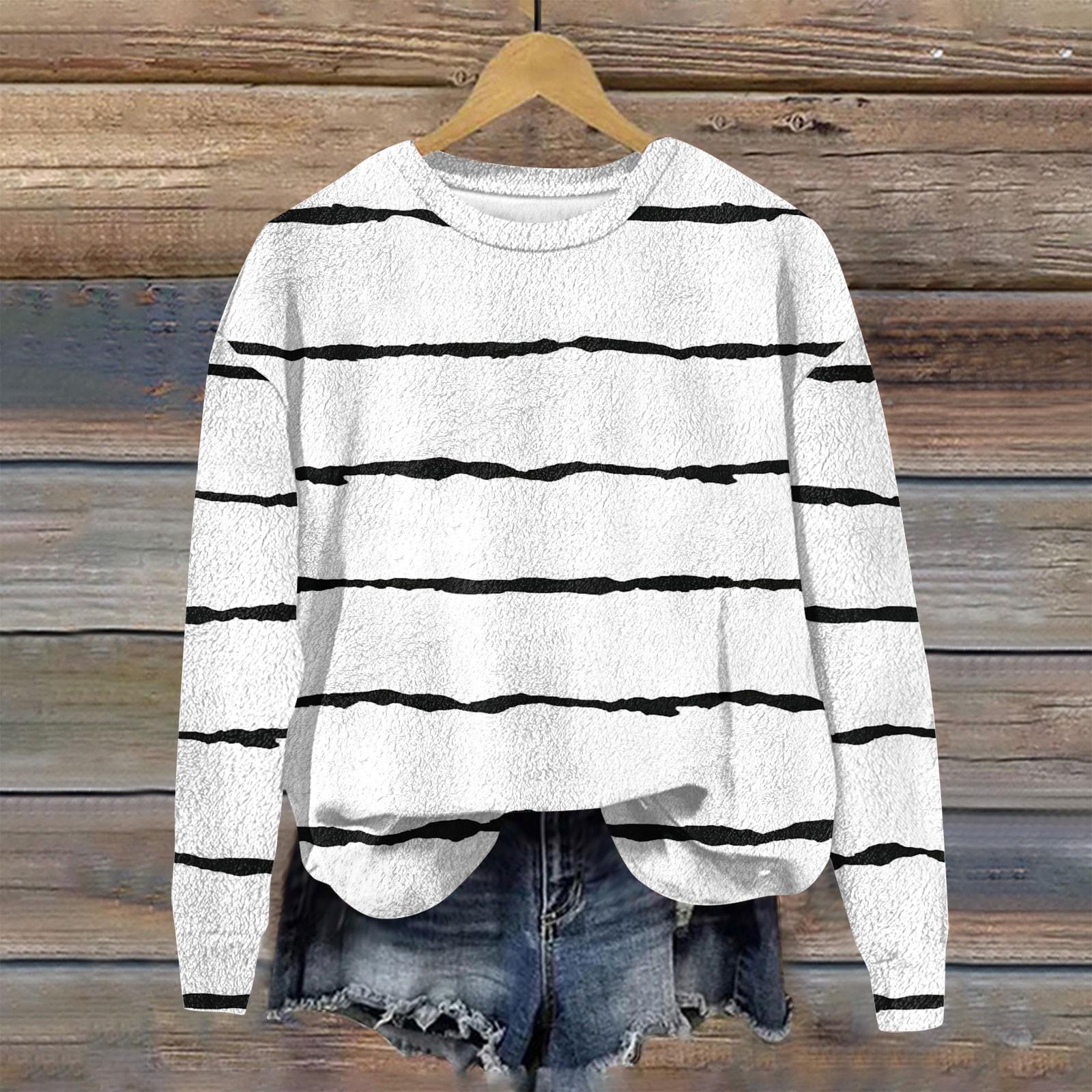 

Женская мода с длинным рукавом плюшевый принтованный свитшот пуловер топ XXL белый