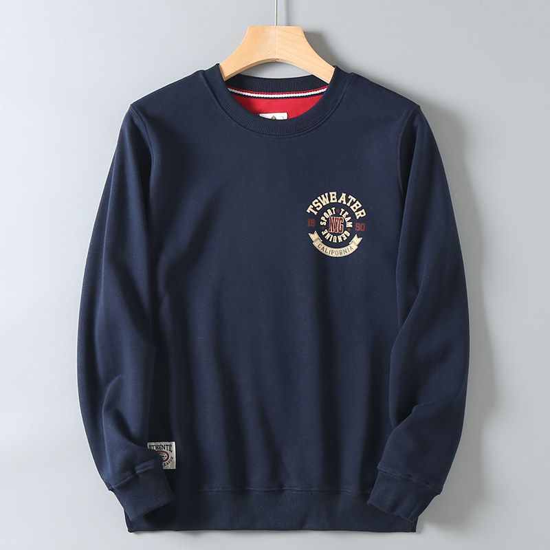 American-Style Heavy Vintage Letter Print Long-Sleeve Sweatshirt for Men, Loose Casual Crew Neck Pullover for Spring and Autumn