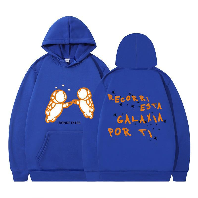 Men's Cross-Border Fashion Sweatshirt - Double Astronaut Print, Loose Fit, Casual Hoodie.