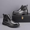 Men's 2025 British Chelsea Ankle Boots, Black Chimney, Height Increasing, Thick Sole, Genuine Leather for Autumn/Winter.