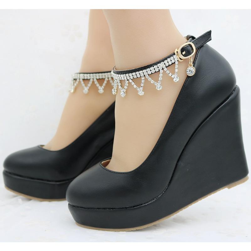2024 Spring Wedges Women Shoes  Heels Platform Office Party Wedding Pu 10.8cm Shoe Rhinestone Elegant Women Pumps Zapatos Mujer