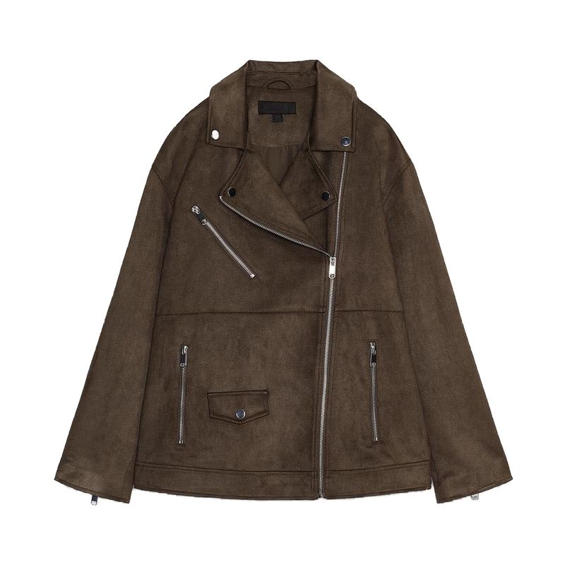 Fall New Women's Clothing Fashion Wind Loose Zip Suede Effect Motorcycle Jacket 3046284