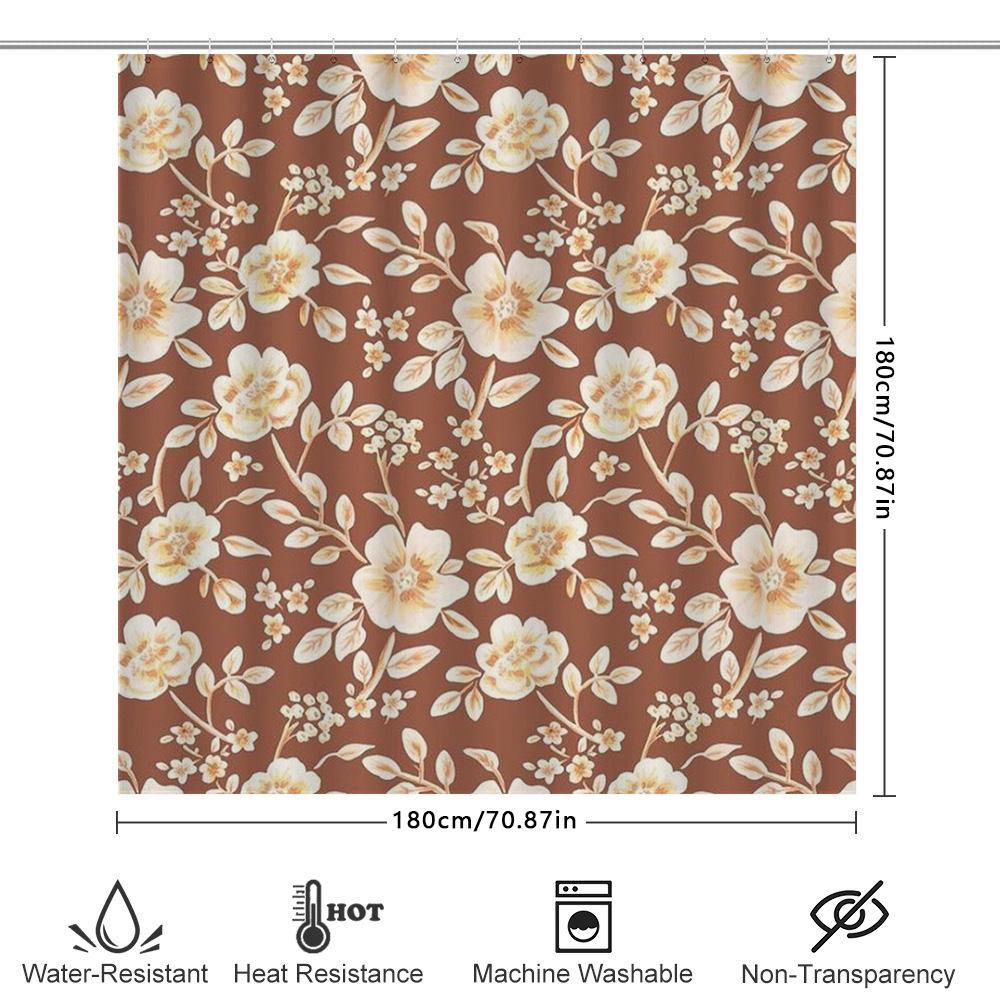 Modern Floral Shower Curtain White Cream Bath Decoration Water-Resistant Easy-to-Clean Fabric Brighten Your Bathroom with This E