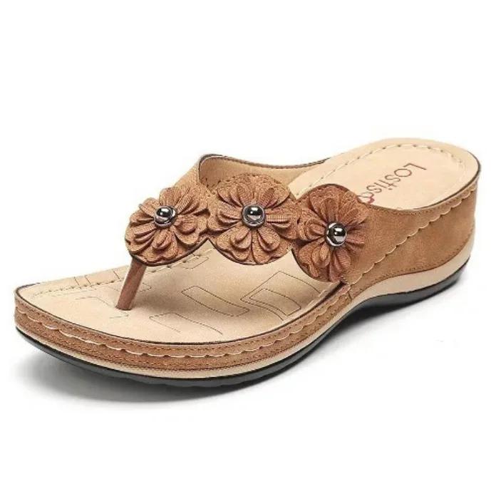 Fashion Summer New Large Size Sandals Women Europe and The United States Multi-color Handmade Retro Flower Flat Wedge Sandals Women