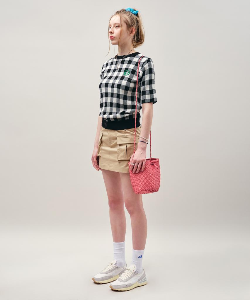 MAYOL Check Short Sleeve Crew Neck Knit_Black