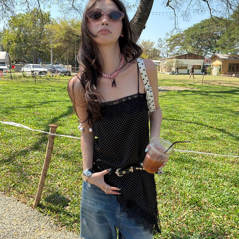 Неровный кружевной жилет-майка для многослойности M чёрный