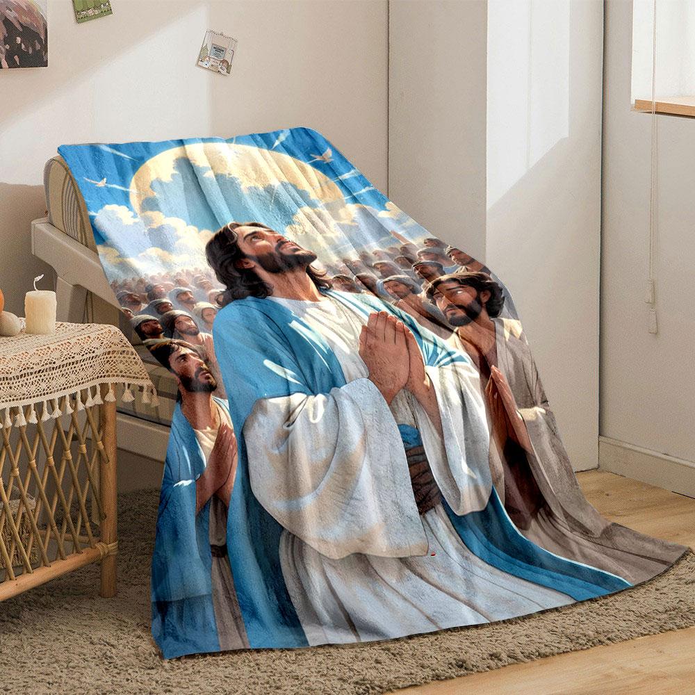 Jesus Praying Crowd Blanket Printed Blanket for Living Room Bed Couch lunch break Soft Cozy Blanket for Friend's festival Gift