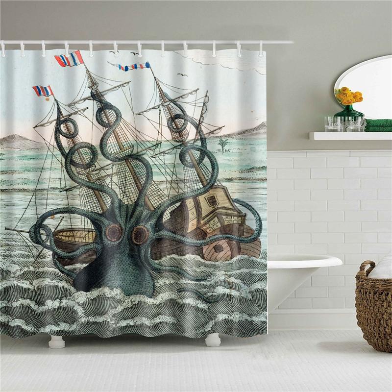 Animals Octopus Wolf Lion Seahorse Turtle Shower Curtains Bathroom Curtain Frabic Waterproof Polyester Bathroom Curtain Hooks
