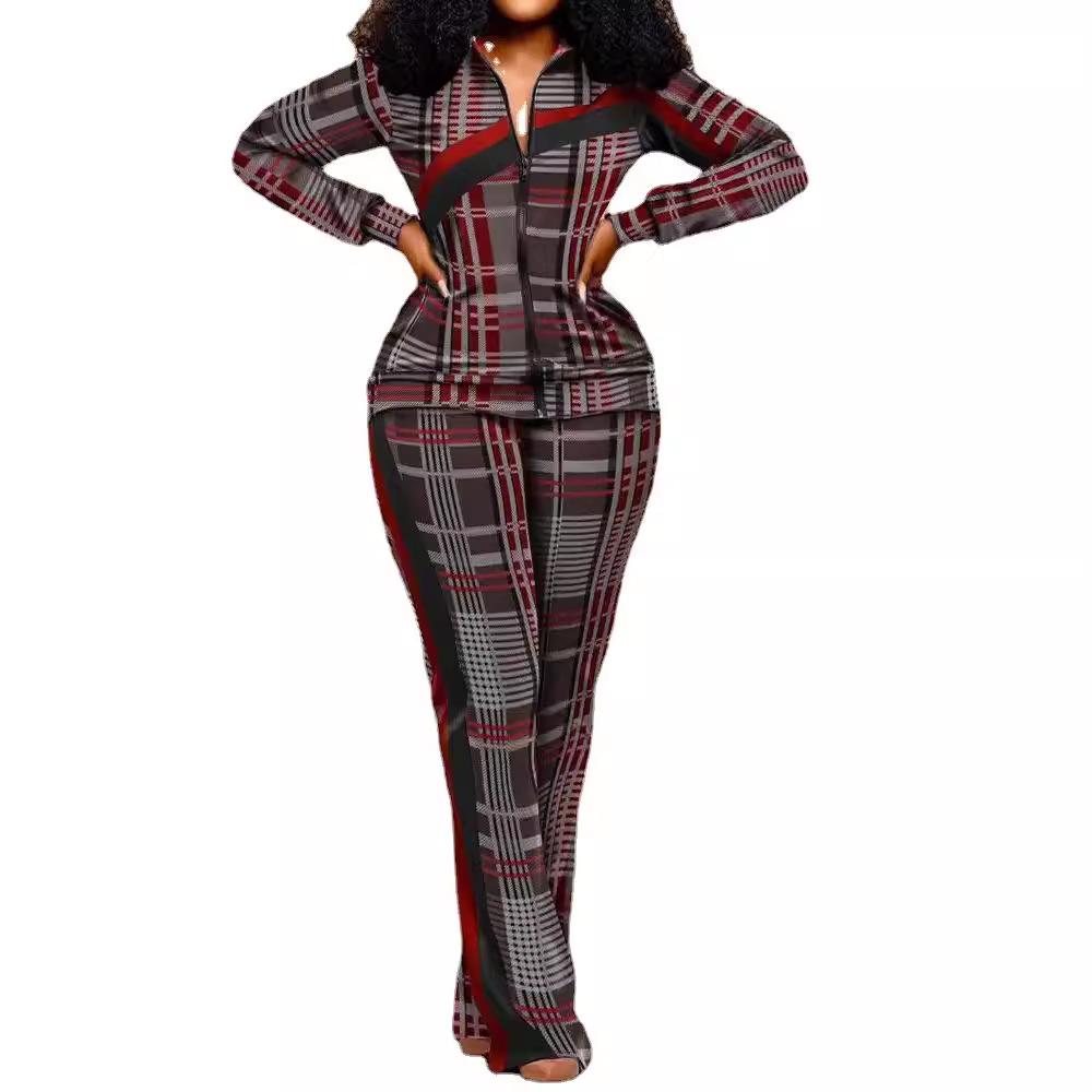 Ensemble Pantalon Long Zippé Manches Longues Coupe Slim Mode Femme Européenne et Américaine Automne/Hiver 2024