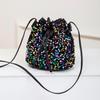 New Chic Multicolor Sequin Shing Shoulder Bag Fashion Versatile Drawstring Bucket Bag Large Capacity Wallet Purse Bags