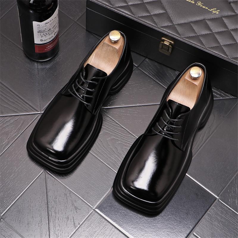 

Роскошные дизайнерские мужские туфли из кожи в винтажном стиле с квадратным носком, расширенная подошва, британские строгие туфли-лоферы, черные мужские туфли со шнуровкой 38 чёрный