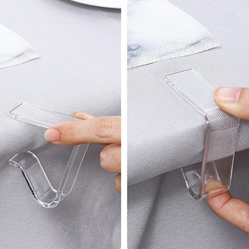 4PCS Clear Invisible Tablecloth Clips - Non-Slip Plastic Holders for Home Dining Tables