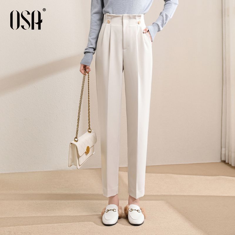 

OSA Black Drape Spring High Waist Ankle-Length Suit Pants Meters apricot A L