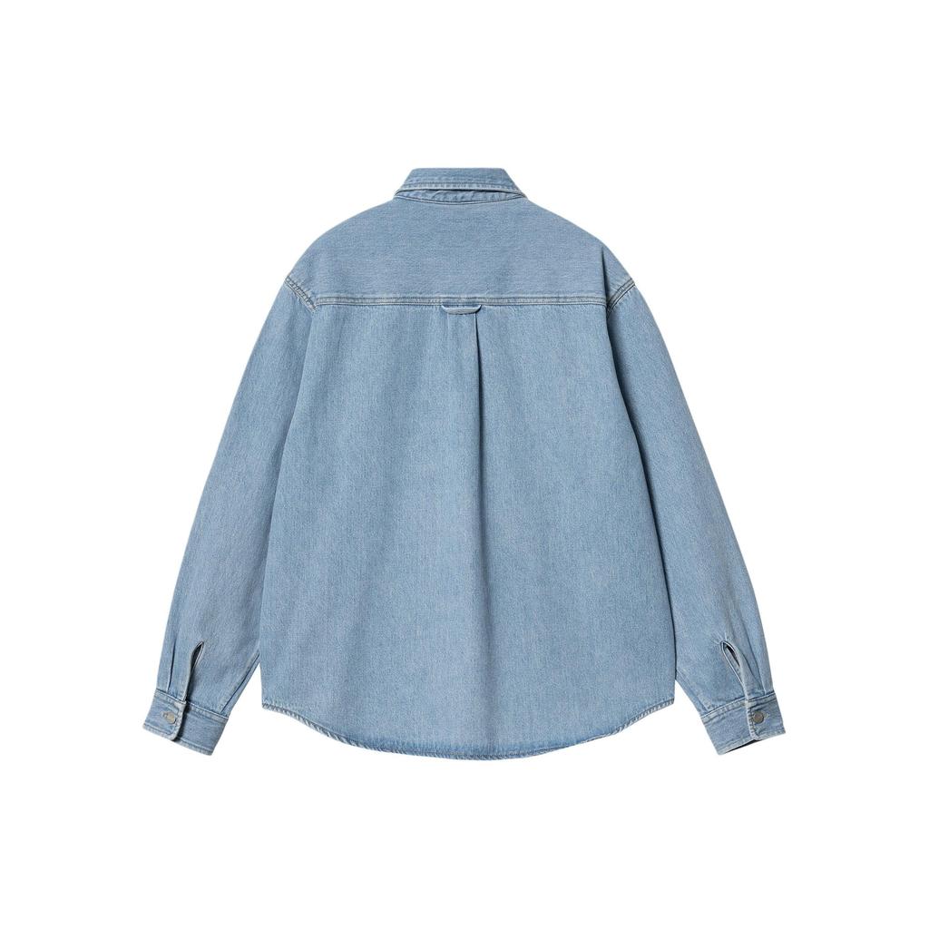 Carhartt WIP Harvey Shirt Jac Washed Button Closure Square Label Denim Jacket Men jackets Light-Blue I033346-01-12