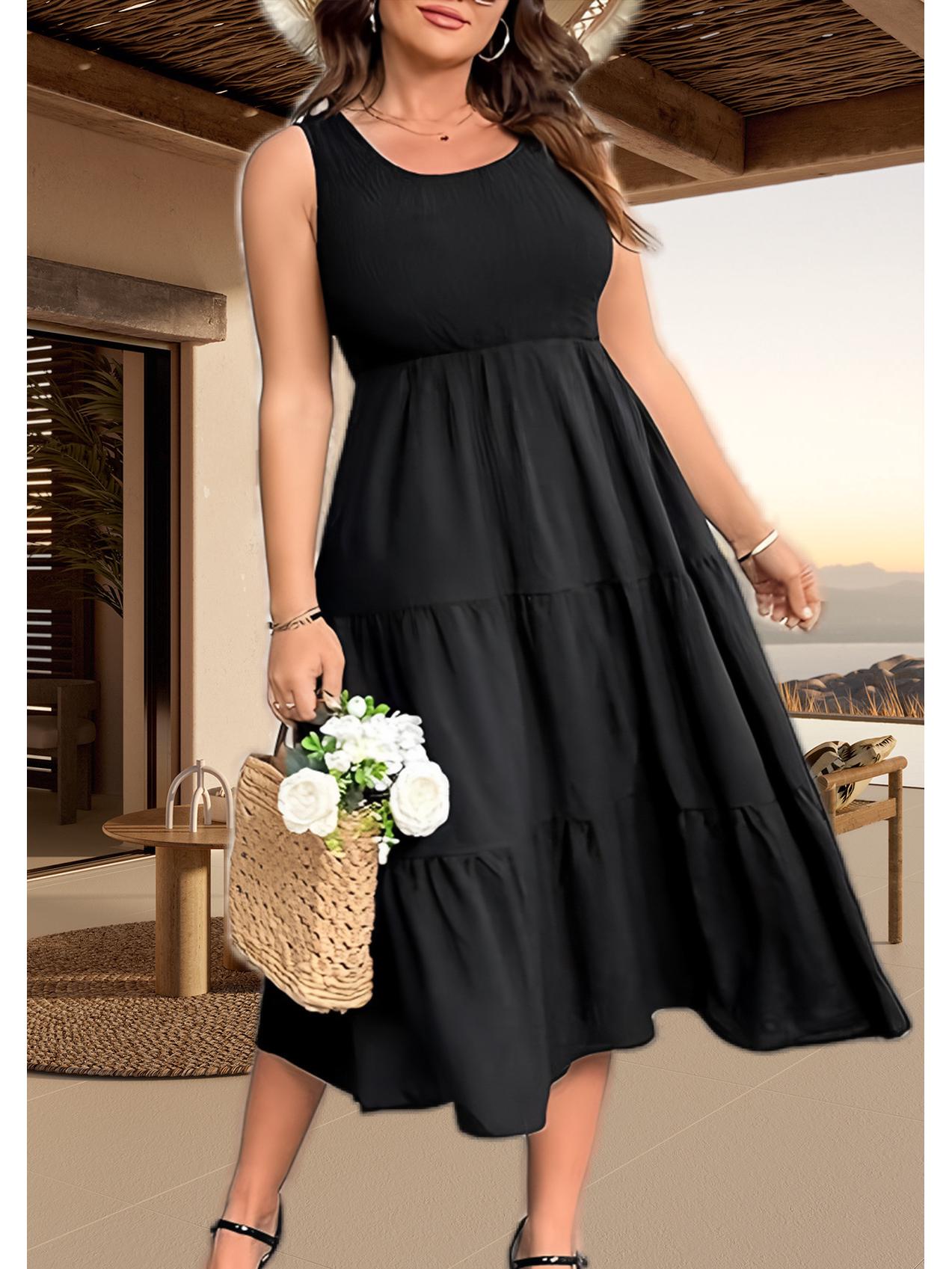 

2026 Summer European & American Women s Pleated Hem Patchwork Dress 3XL чорний