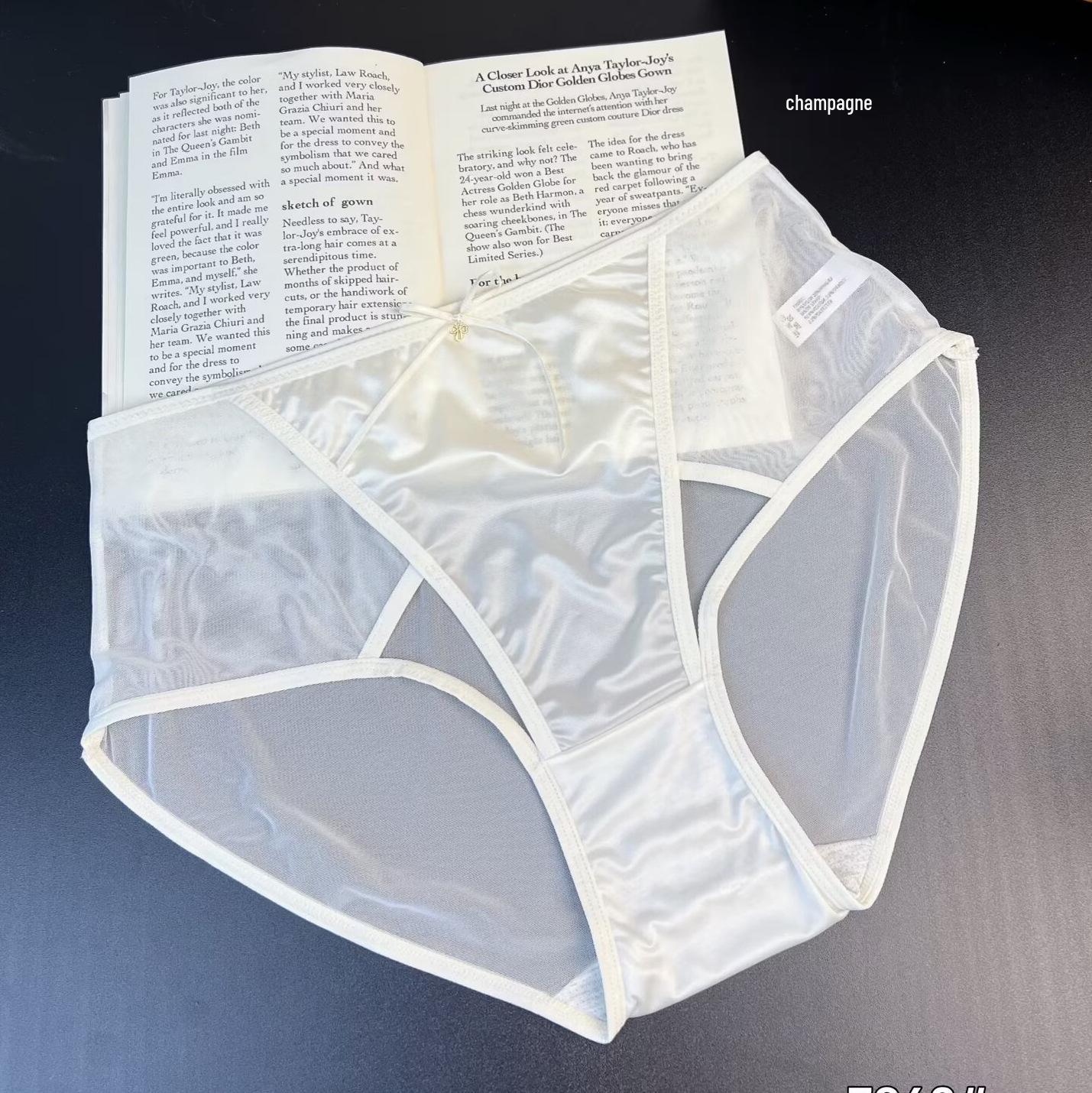 Plus Size Lace Panties: Mid-High Waist Silk Patchwork Thong with Transparent Mesh Silk Type [125-180]