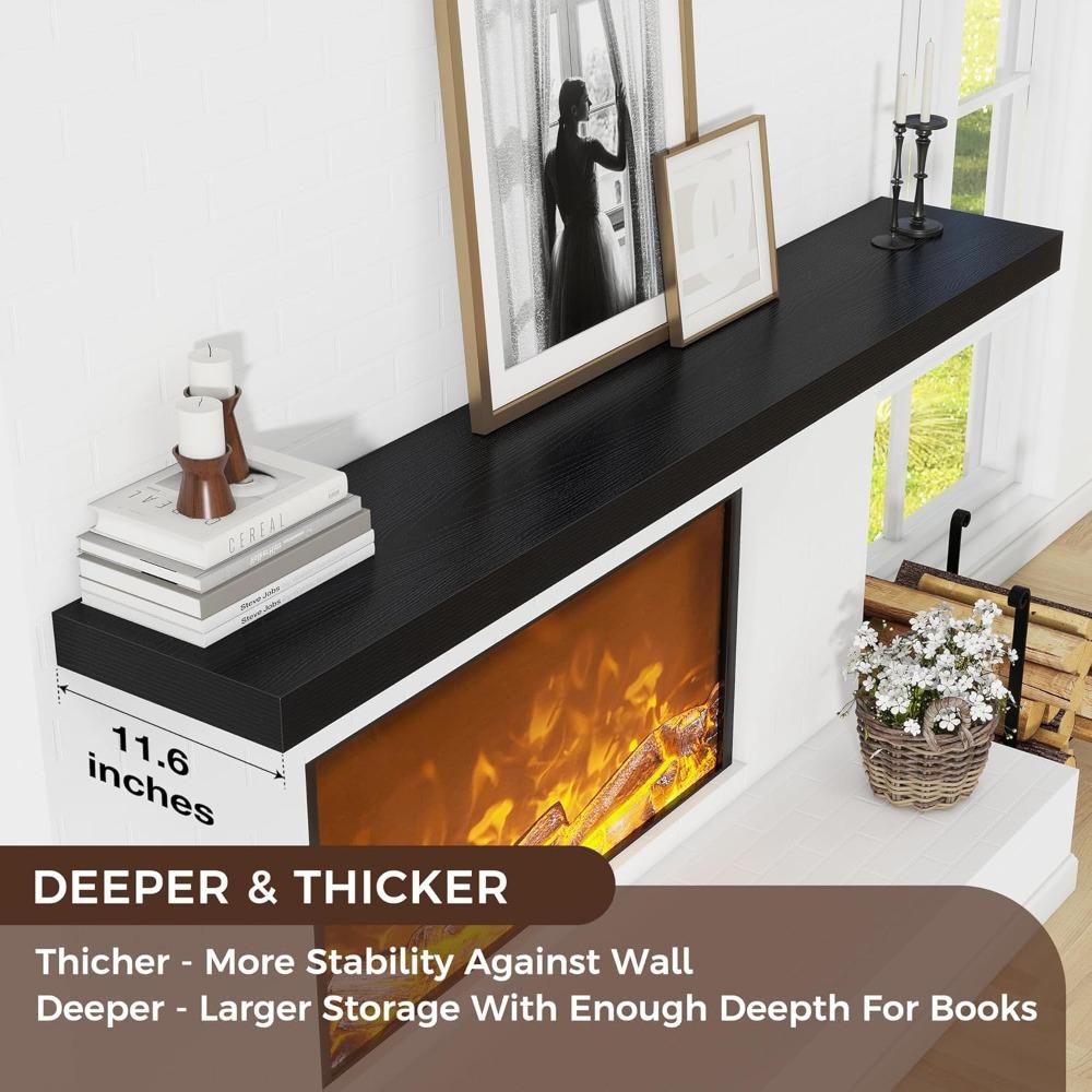 Extended Wall-Mounted Shelves, 72 Wide X 11.6 Deep X 2 High, Set of One Engineered Wood Shelf with Concealed Brackets