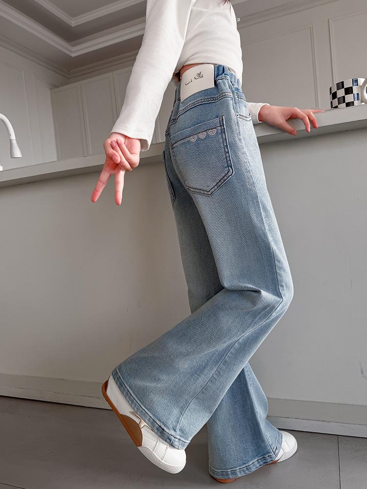 Girls' Light Color Micro Flare Jeans, Medium and Large Children's Stylish Spring/Autumn Pants 2026