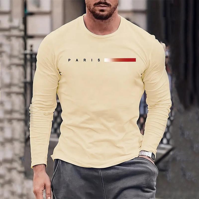 Spring Men's,Men's Letter Printing,Men's Long Sleeve,Trendy Round Neck New Casual T-Shirt