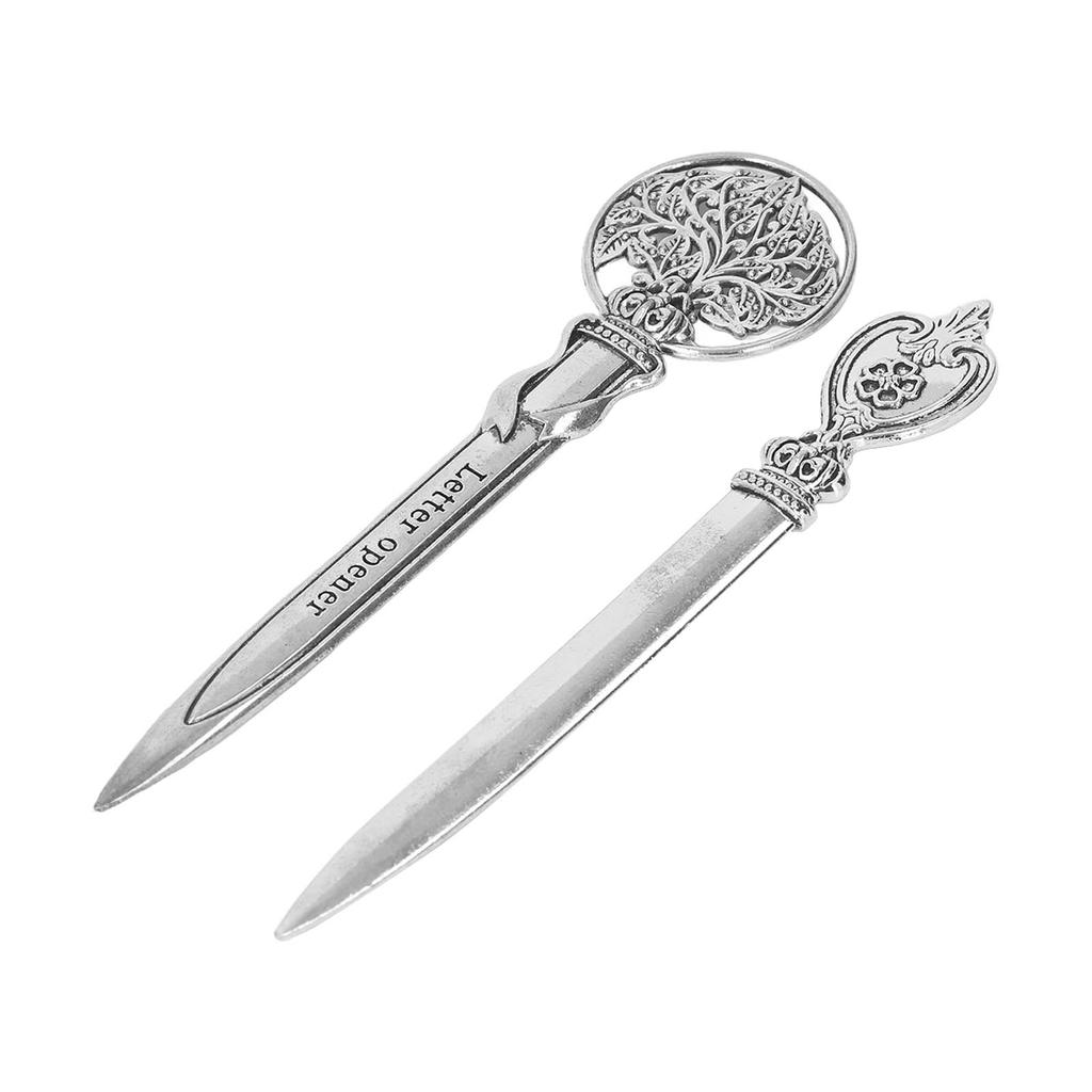 2 Pcs Letter Opener Silvery Vintage Style Decorative Practical Portable Zinc Alloy Envelope Letter Knife for Office