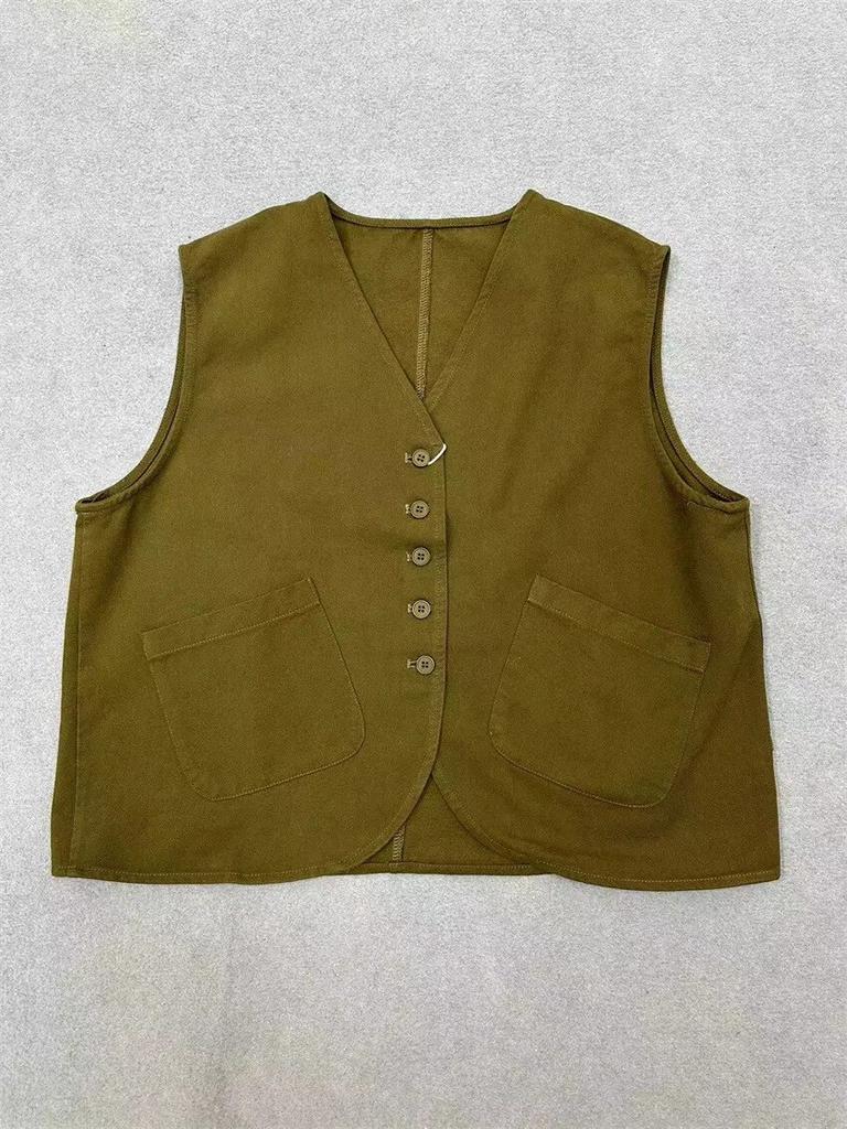 Johnature Spring Loose Vests Women Casual Workwear Sleeveless Top V-neck Cardigan Layered Cotton Coats