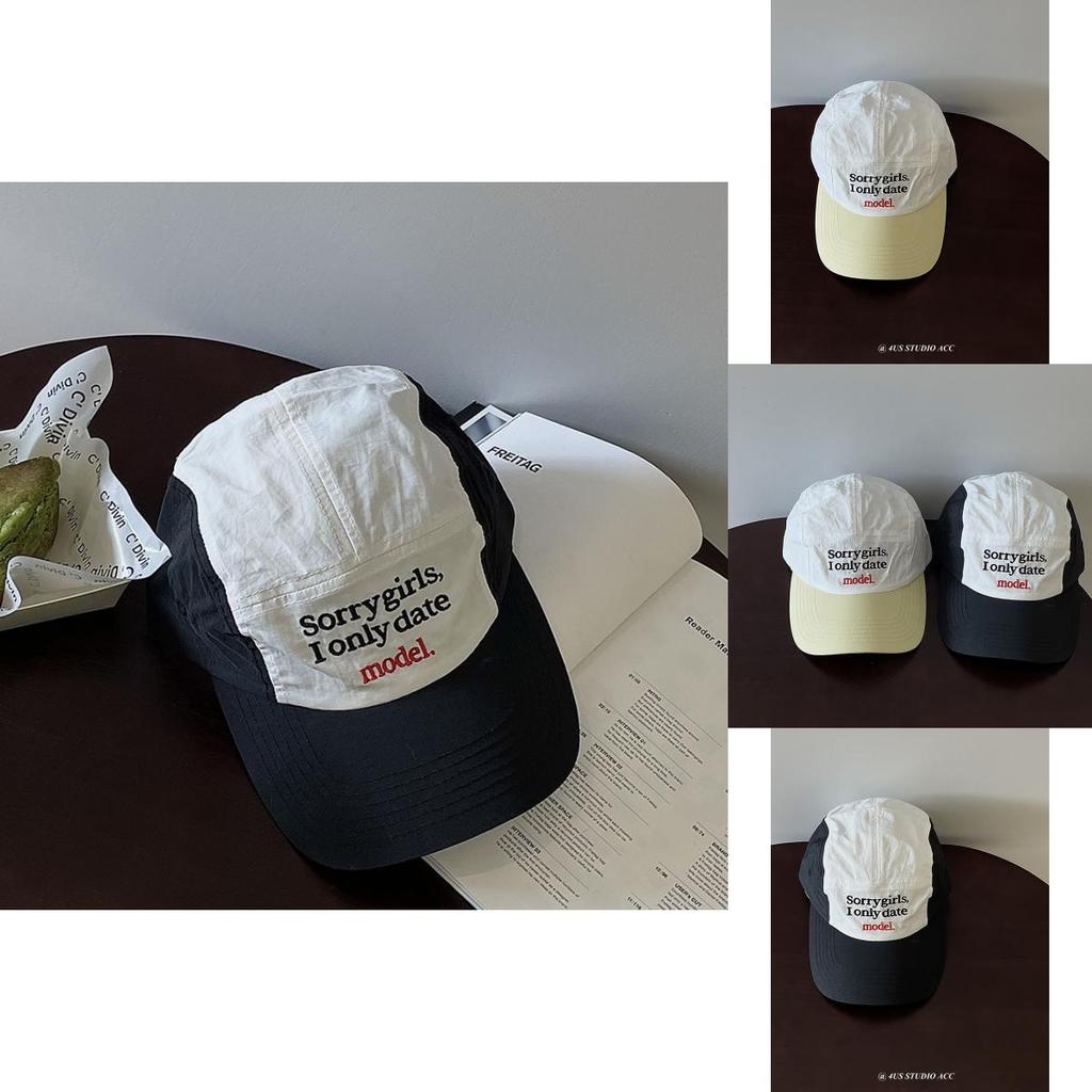 Stylish Summer Baseball Cap With Embroidered Letters For Couples In Black And Beige