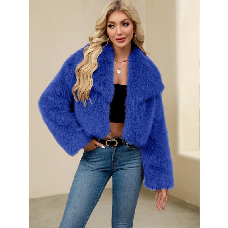 Winter Women s Faux Fur Warm Oversized Cropped Blue Jacket Coat S