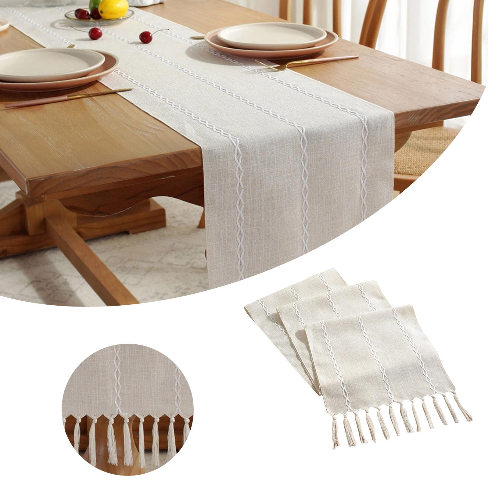 

Macrame Table Runners Cream Beige With Tassels Hand Woven Cotton Table Runners Rustic Farmhouse Style For Bohemian Kitchen Decor C бежевый
