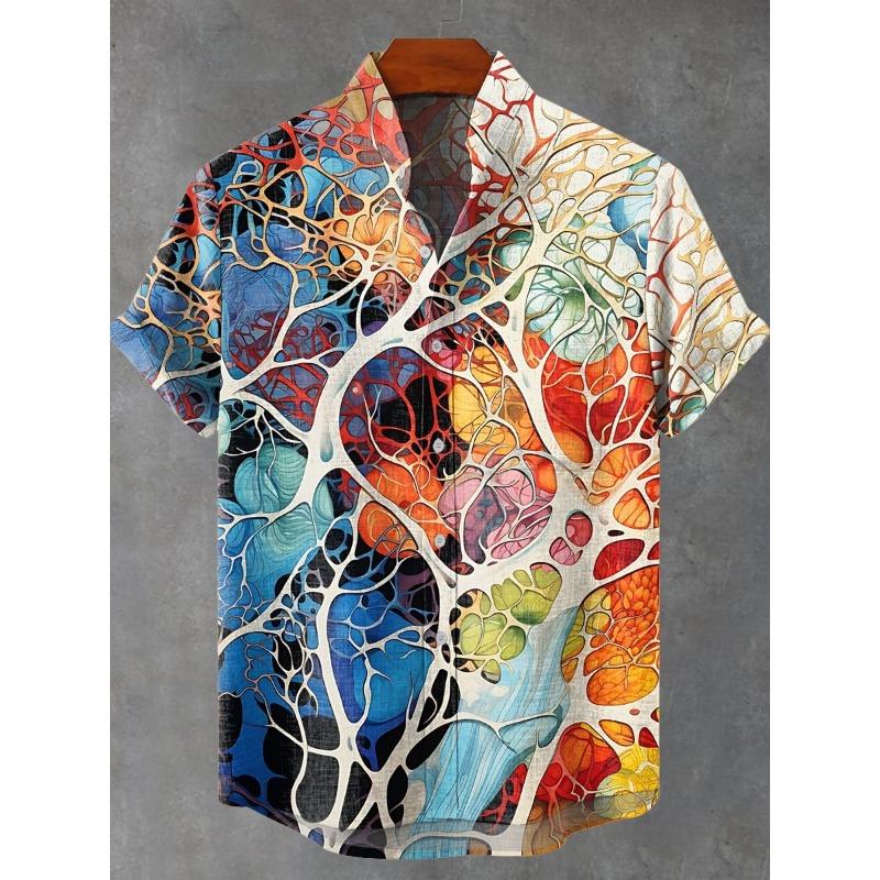 3D Digital Printing Image of Linen Short Sleeved Shirt, Designed for Men's Party Atmosphere, Casual Style, Retro Men's Shirt