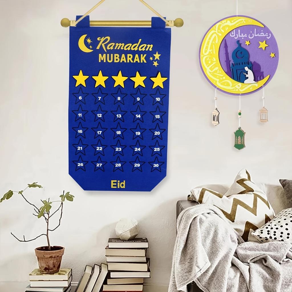Ramadán Mubarak Odpočítávací kalendář Plstěná závěsná nástěnná dekorace Islám Eid Domácí dekorace Ramadan Kareem Párty potřeby