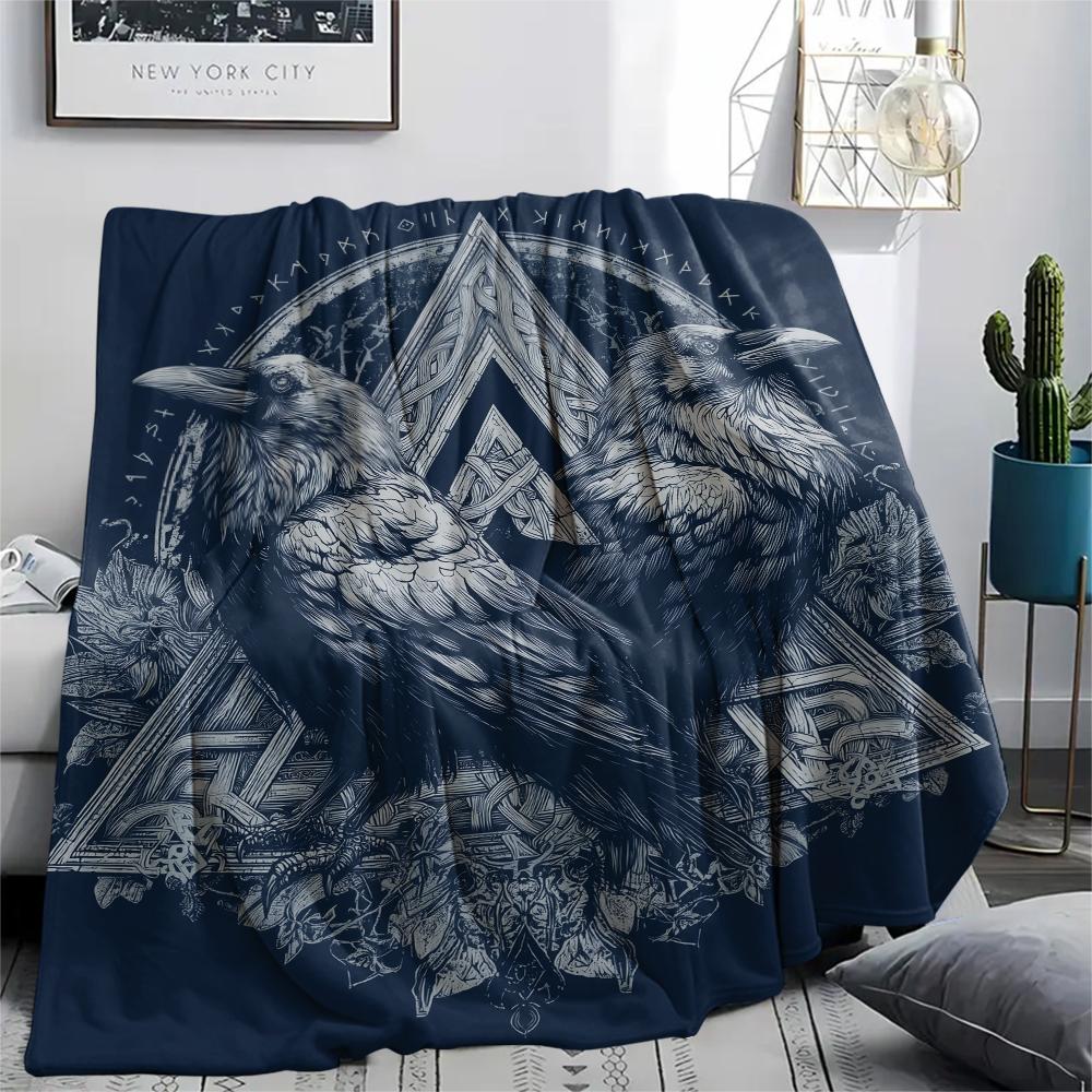 Viking Raven and Warship,pattern Flannel Blanket, High Quality Comfortable for All Seasons, Home Decor, Warmth and Comfort, Perfect for Gifts.