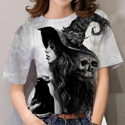 Halloween Pattern T Shirt For Women Witch 3D Printed Short Sleeves Summer Casual Oversized T-Shirts O-Neck Tops Tees Streetwear
