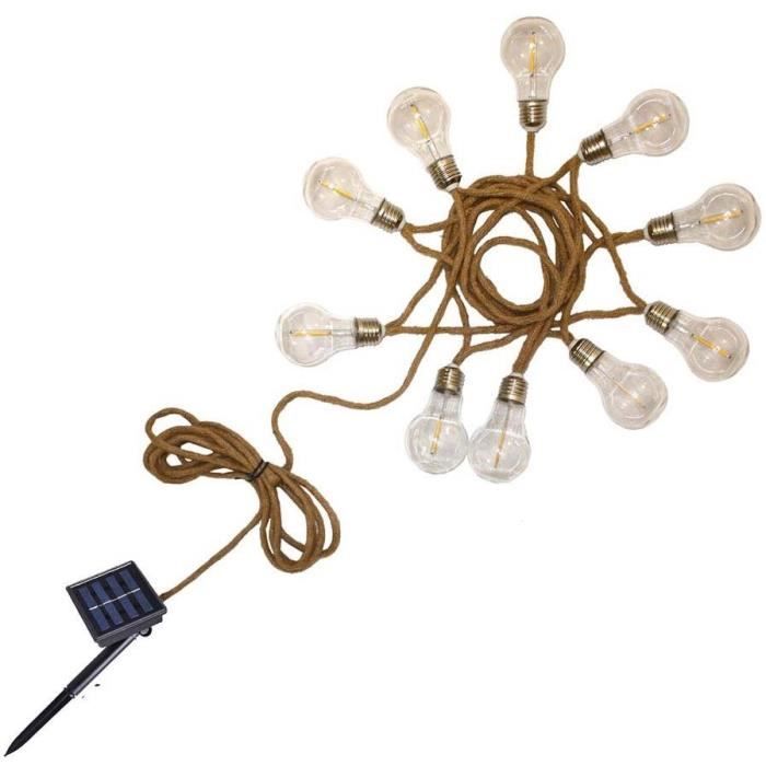 Guirlande Lumineuse Solaire - LUMISKY - FANTASY CORD SOLAR - 7.50 M - Corde 10 Ampoules Transparentes - LED Blanc Chaud