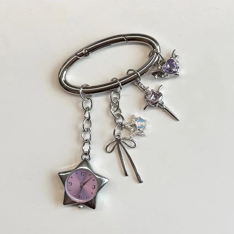 Retro Star Watch Keychain Y2K Carabiner Pendant Couple'S Bag Charms Hangings Ornament Accessories