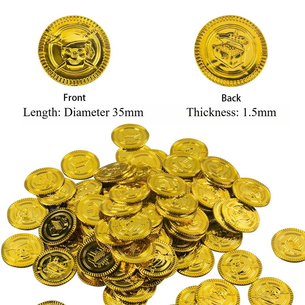 20/100pcs Plastic Skull Pirate Gold Coins Fake Treasure Game Coins for Halloween Birthday Party Decorations Kids Favors Supplies