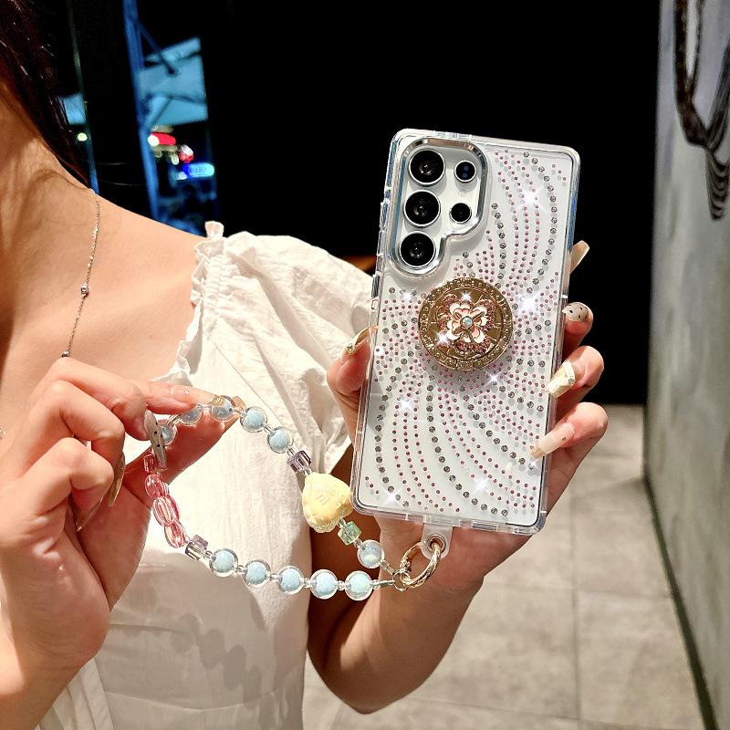 Suitable for Samsung S25 Rhinestone Phone Case S24ultra Flow Flash Drill 23plus Flower Ring Support