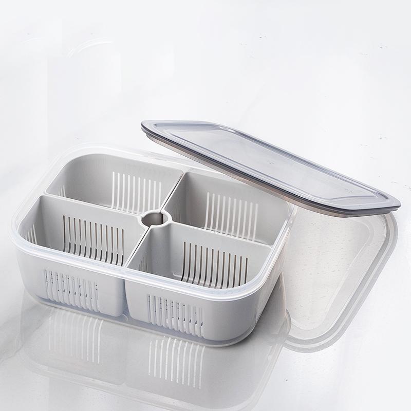 Kitchen Fridge Organizer Microwave Oven Safe Crisper Drain Box PP Plastic 1.4L Food Storage Meal Prep Containers Removable