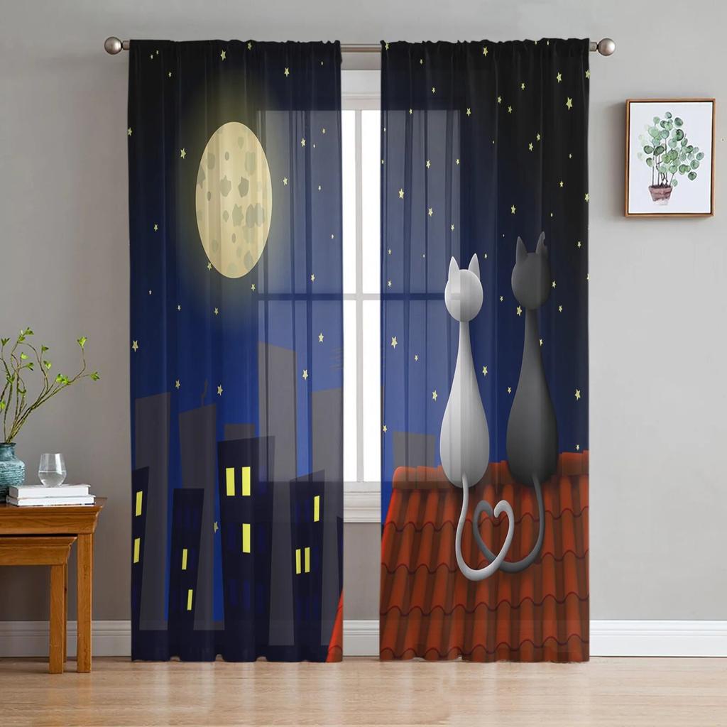 Urocza para kociąt romantyczne tiulowe zasłony do salonu kuchenne zasłony okienne Home Decor przezroczysta zasłona do sypialni dla dzieci